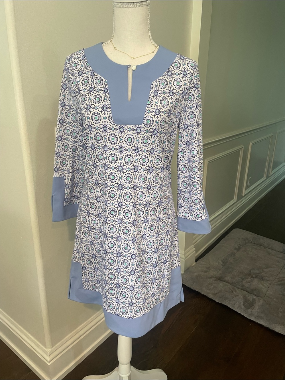 Cabana Life Blue and White Printed Shift Dress